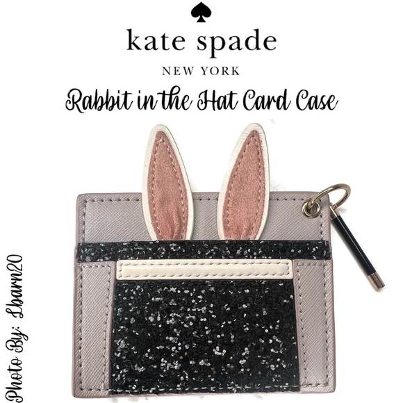 Kate Spade Rabbit in the Hat Credit Card Case Black Glitter Top - Picture 1 of 9